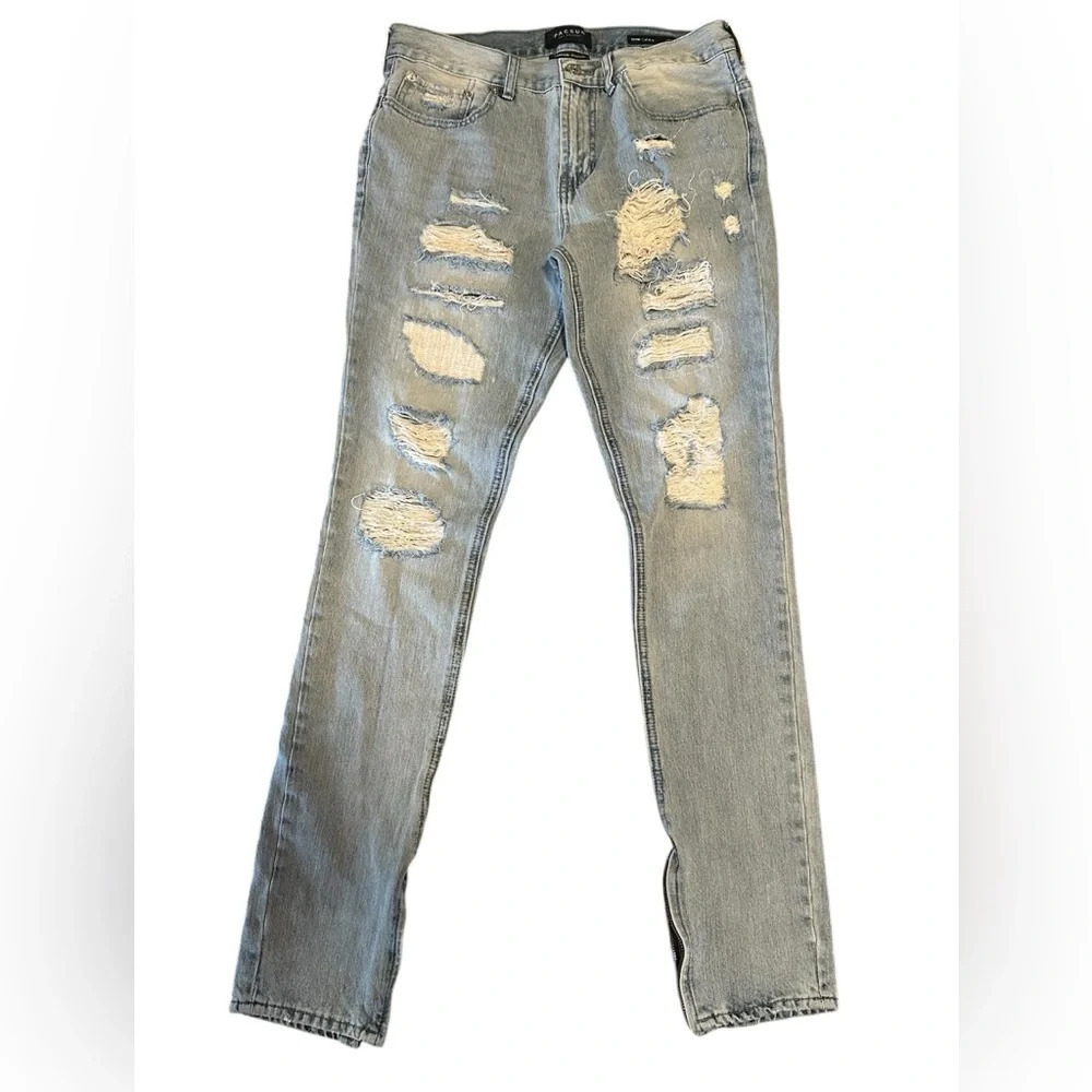 PacSun Light Wash Distressed Skinny Jeans Zipper Ankle Y2K Size 32x32